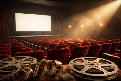 Vintage cinema with red seats and film reels — the film career of actress Afton Smith