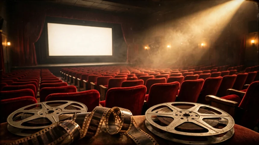 Vintage cinema with red seats and film reels — the film career of actress Afton Smith