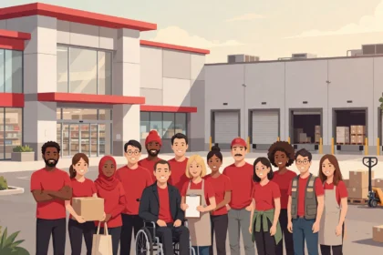 Target Corporation team members working in a store and distribution warehouse
