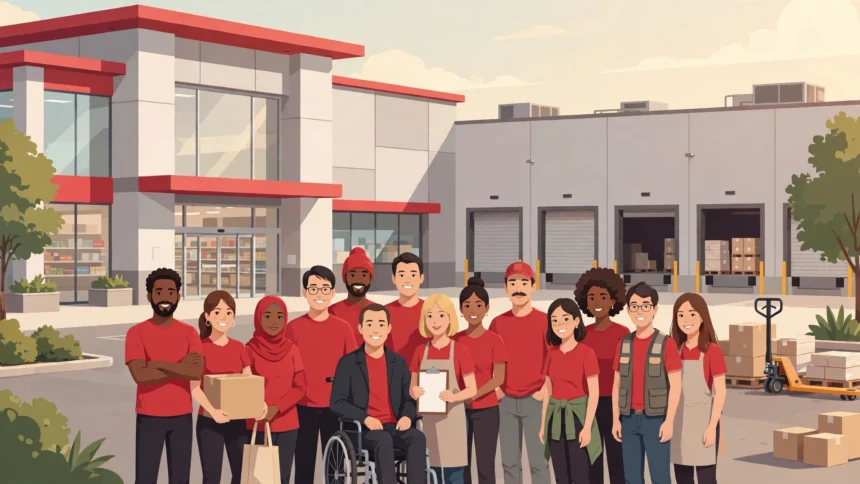 Target Corporation team members working in a store and distribution warehouse
