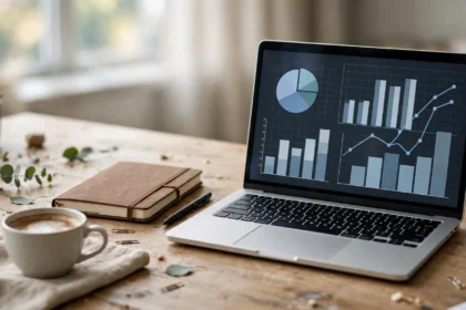 Laptop showing an HR dashboard on an office desk.