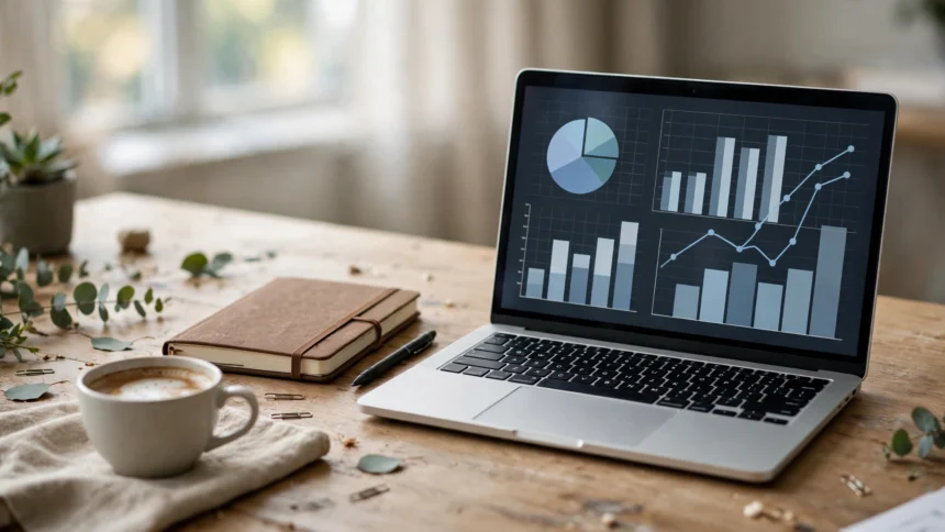 Laptop showing an HR dashboard on an office desk.
