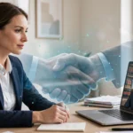 Person on a video call with a lawyer on a laptop screen
