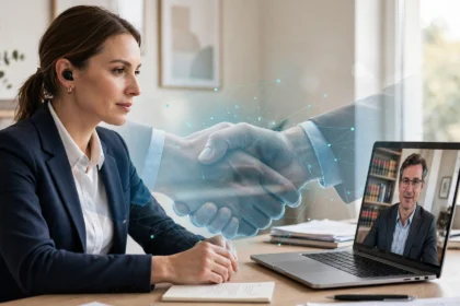 Person on a video call with a lawyer on a laptop screen