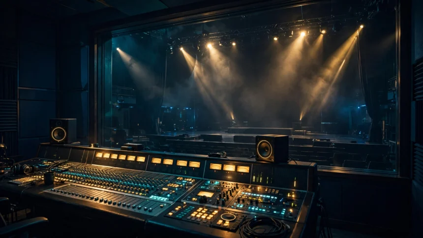 Concert stage and recording studio silhouette