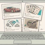 Laptop showing a mixed-topic blog homepage
