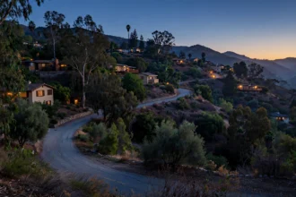 Laurel Canyon hillside street at dusk