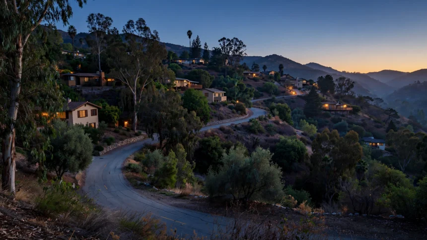 Laurel Canyon hillside street at dusk