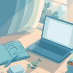Writer's desk with a laptop showing a guest post draft